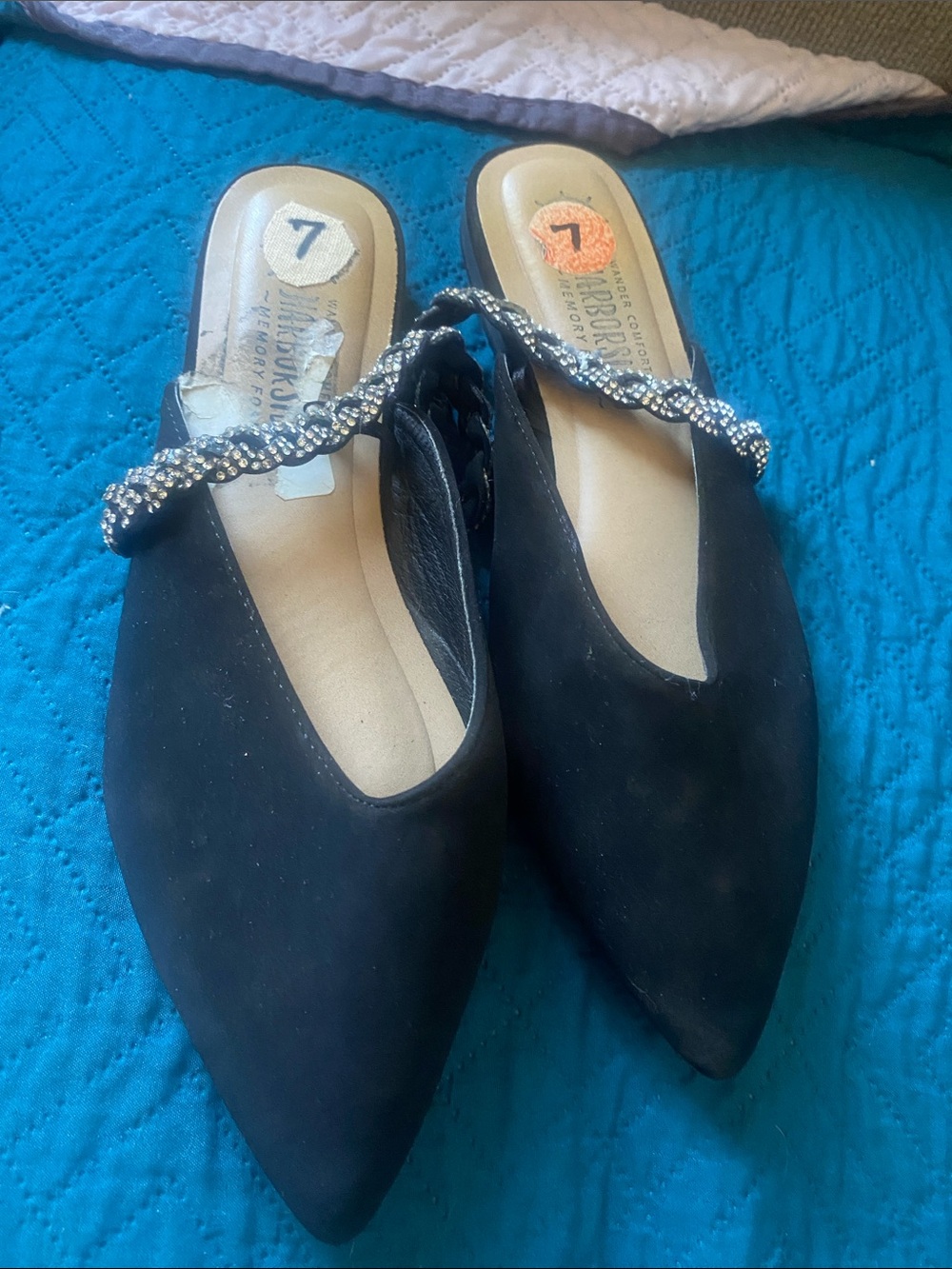 Black Pointed Slip-On Mules with Braided Crystal Strap